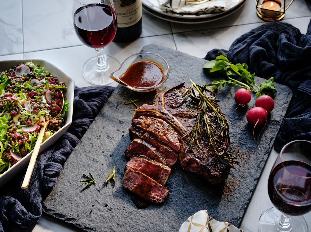 Cajun Butter Glazed Steak served with Swiss Chard & Lentil Salad