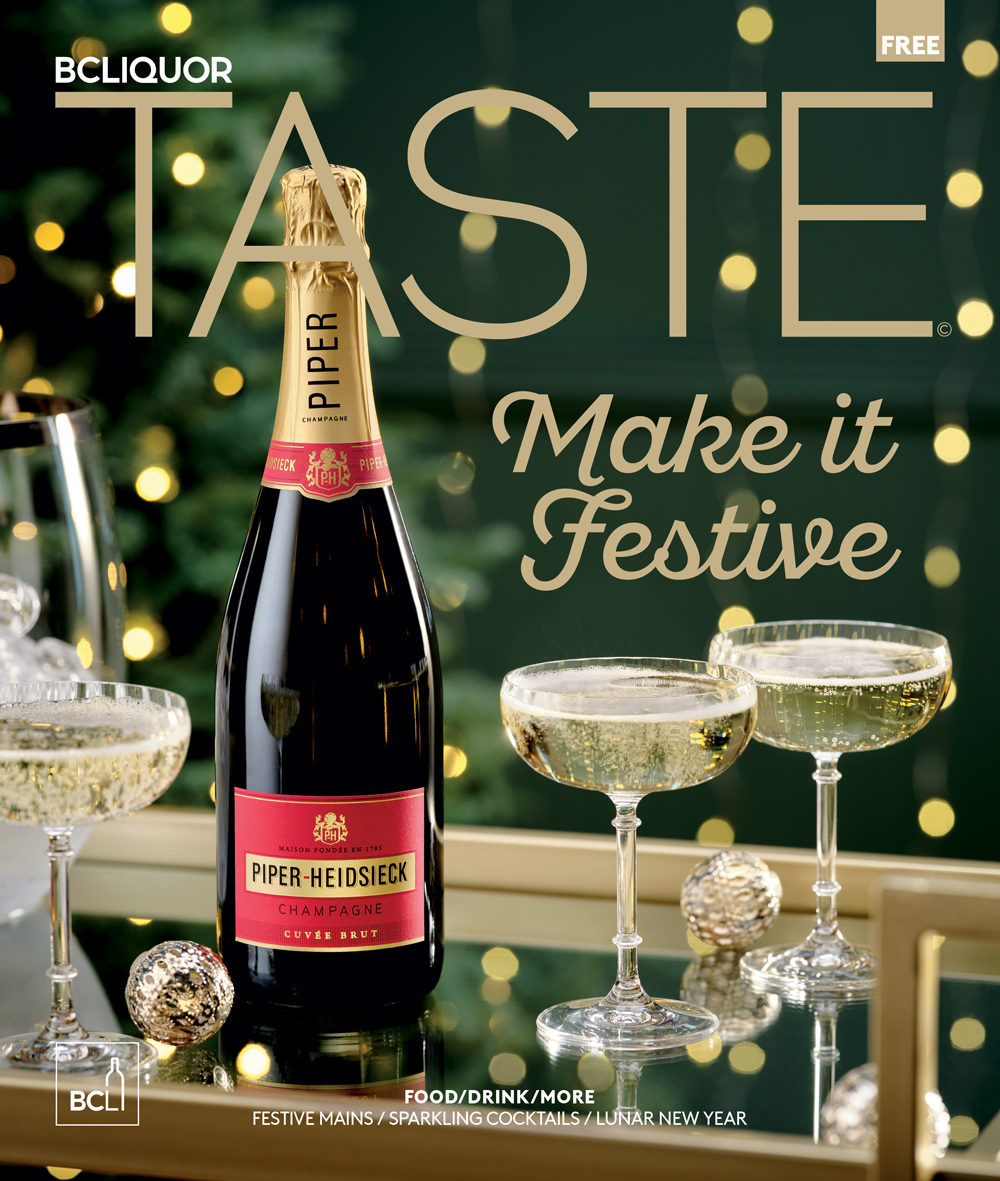 Winter Holiday 2022 BCLIQUOR TASTE Magazine Make it Festive Recipes for Entertaining Piper Heidsdsieck Champagne 