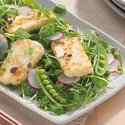 HALLOUMI WITH PEA AND RADISH SALAD | BCLIQUOR