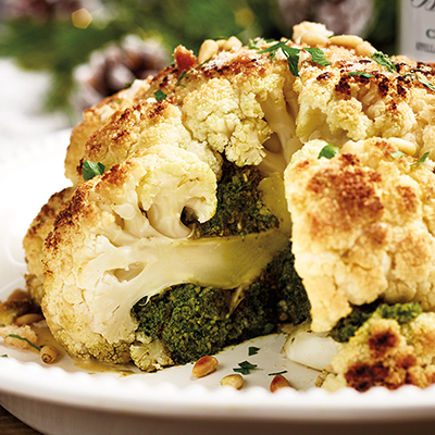 PESTO-STUFFED ROASTED CAULIFLOWER SERVED WITH TAHINI SAUCE | BCLIQUOR